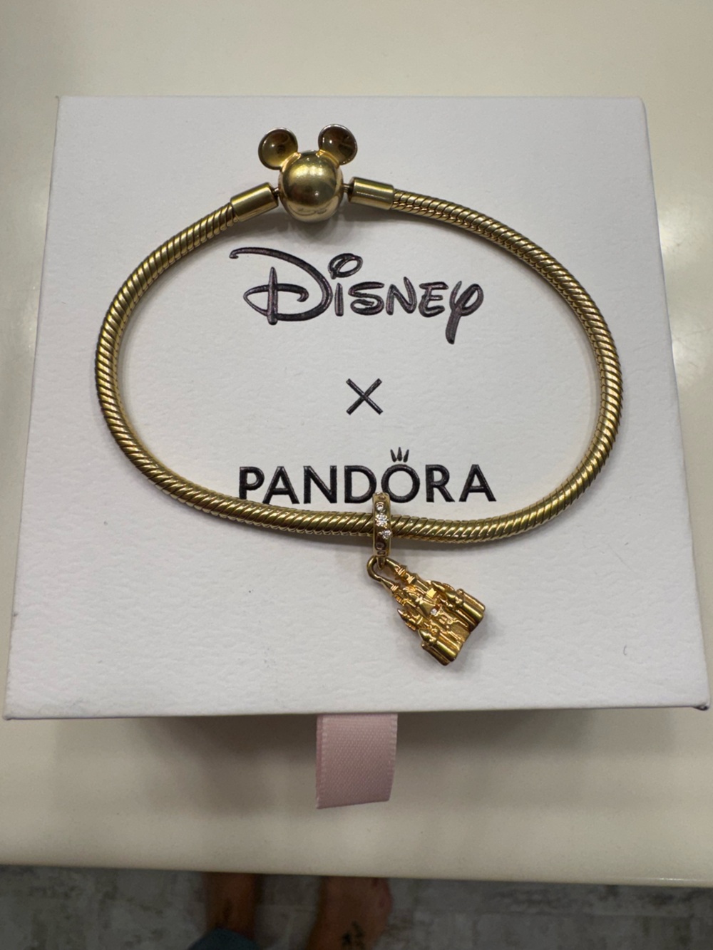 Pandora Gold Mickey Bracelet with Gold Disney Parks Exclusive Castle Charm